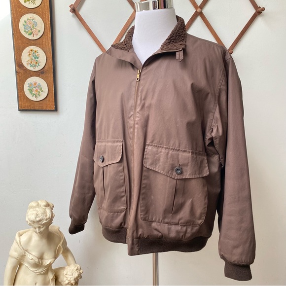 Orvis Waxed Cotton Fleece Collar Brown Bomber Large - Picture 7 of 16